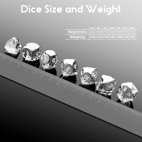 Crystal Multifaceted Polyhedral Dice Set 7 PCS for DND, RPG Tabletop Gaming, Collectors | Tinbox Packing, Gemstone Effect Dice (Crystal Clear) - color: Crystal Clear
