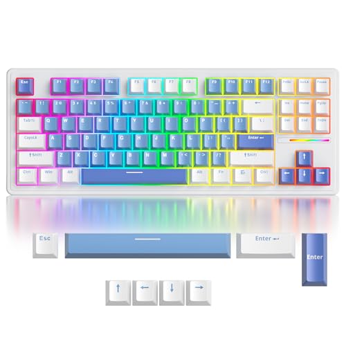 Owpkeenthy 75 Percent Gaming Keyboard Gasket Mounted,87 Key Wired TKL Mechanical Keyboard Hot Swappable Linear Pre-lubed Linear Switch South-Facing RGB Backlit for PC Laptop (N-Blue) - color: N-Blue/White