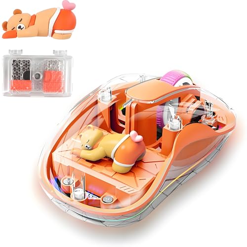 elec Space Cute Wireless USB C Mouse - Bluetooth Triple Mode Rechargeable Cartoon Mouse for Laptops, iPads & MacBook Air/Pro - Silent Operation, Portable Design, Unique Magnetic Character (Orange) - color: orange
