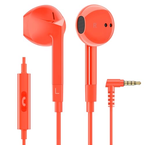LUDOS FEROX Wired Earbuds in-Ear Headphones, 5 Year Warranty, Earphones with Microphone, Noise Isolation Corded for 3.5mm Jack Ear Buds for iPhone, Samsung, Laptop, Kids, School Students - Coral - color: Coral, style: 3.5 mm