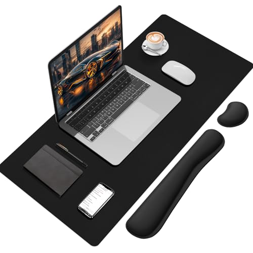 Mouse Pad with Wrist Rest Support, Keyboard Wrist Rest and Mouse Pad Set, Desk Mat for Keyboard and Mouses, Non-Slip Computer Mat Set for Office, Home (35.4×15.7 Inches, Black) - color: Black - Wrist Rest, size: 15.7" x 35.4"