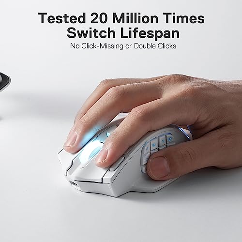 Redragon M913 Wireless RGB MMO Gaming Mouse 16000 DPI Remapping Keys | Cable-Free 0 Delay Dedicated for FPS Gamers, Redefine Keybinding Macro, Vibing Backlight, Ergonomic Grip Body Comfort - color: White, style: Wireless M913
