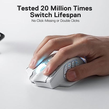 Redragon M913 Wireless RGB MMO Gaming Mouse 16000 DPI Remapping Keys | Cable-Free 0 Delay Dedicated for FPS Gamers, Redefine Keybinding Macro, Vibing Backlight, Ergonomic Grip Body Comfort - color: White, style: Wireless M913