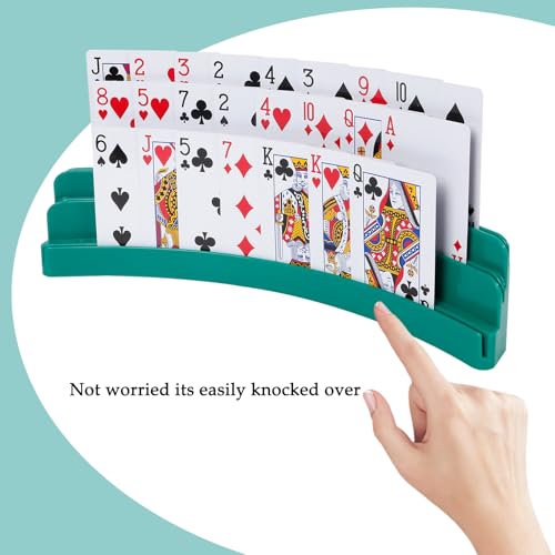 Three-Layer Design Playing Cards Holders，Playing Card Holder for Kids Adults Hands Free Card Holder for Family Card Game Nights Poker Parties - color: Green(2pack)