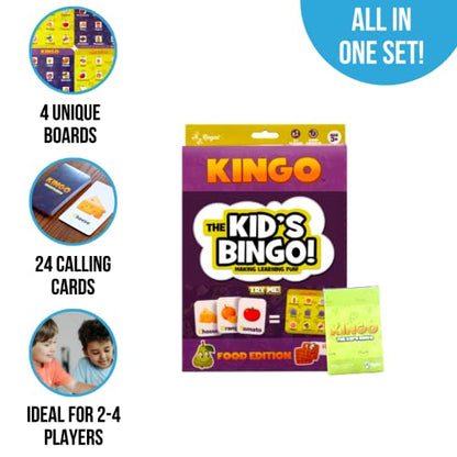 Regal Games Kingo Foods Edition Bingo Game for Kids - Fun Educational Learning for Preschool & Kindergarten - Phonics, Vocabulary Builder & Sight Word Game for Classroom & Home - size: Food Edition