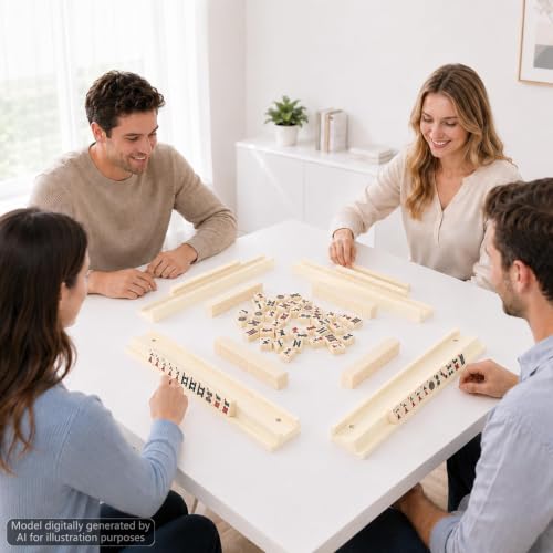 5Pcs Mahjong Racks with Pushers Wooden American Mahjong Tile Pushers and Racks Set with Mah Jong Rack Drawstring Bag Mah Jong Accessories for Players Gifts Home Game Night Party Supplies (Soft White) - color: Soft White