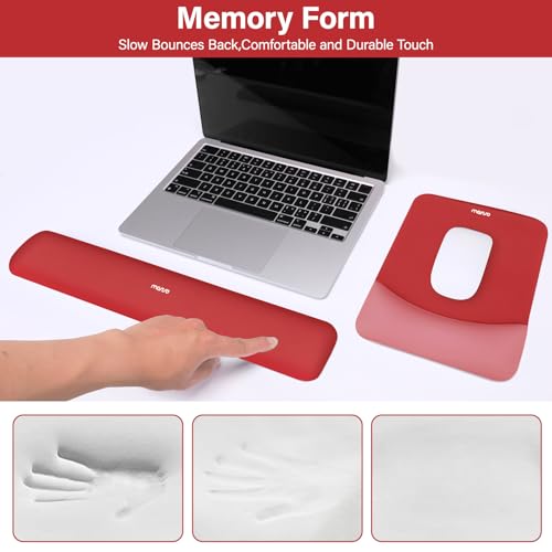 MOSISO Wrist Rest Support Mouse Pad & Keyboard Set, Red | Rectangular Ergonomic Mousepad, Non-Slip Base, Home/Office Pain Relief & Easy Typing, Neoprene Cloth & Raised Silicone Lining - color: Red
