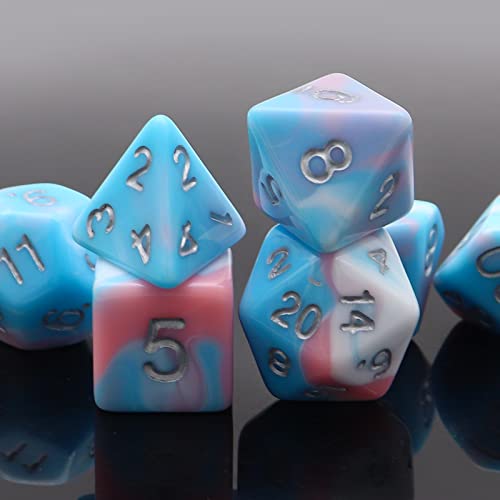 PJOY DND Dice Set 7PCS Blue Pink White D&D Polyhedral Dice with Velvet Dice Bag for Role Playing Dice Games Compatible with Dungeons and Dragons (Pastel Paradise) - color: Pink White Blue
