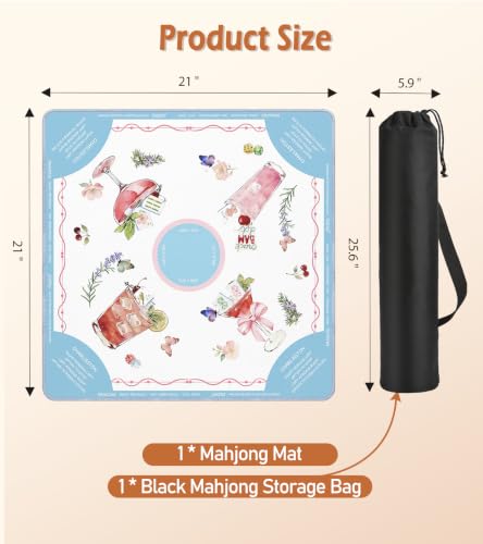 Travel Mahjong Mat Table with Rules Mah Jong Mat Neoprene Chinoiserie Floral Majong Learning Mat Instructions Mahjong Gifts Women Unique Non-Slip Rubber Pad, 21" x 21", Cocktail - color: Cocktail, size: 21" x 21"