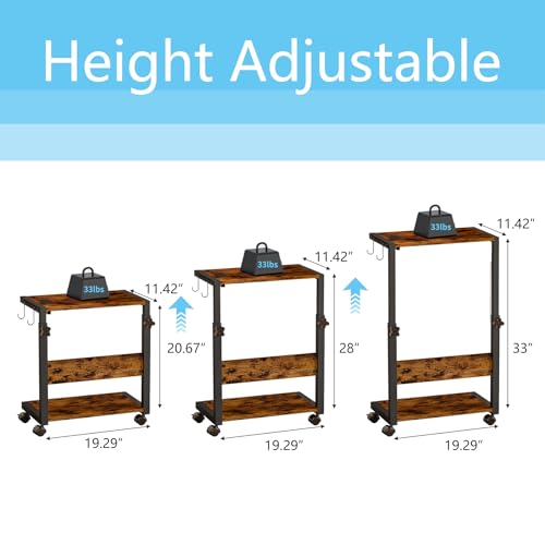Computer Tower Stand with LED Light Strip,Mobile Rolling | CPU Holder,Height Adjustable PC Tower Stand with Charging Station for Office Home (Rustic Brown) - color: Rustic Brown, size: 19.29'' × 11.42'