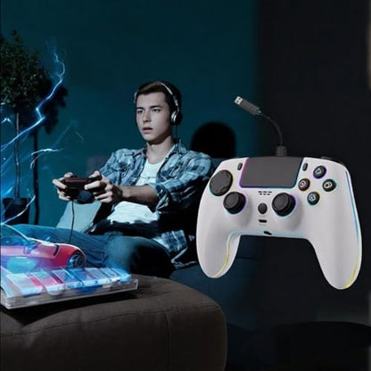 RGB Wired Game Controller for PlayStation 5 Replacement Gamepad with Hall Effect Trigger for PS-5 & Windows PC Double Vibration Motion Sensing Joystick Remote Joypad with Turbo,Macro Mapping (White) - color: White