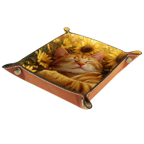Dice Trays Sunflower Sleeping Cat Holder Storage Box for Dice Games Like RPG DND, Leather Dice Holder Portable Folding Rolling Dice Tray, 16x16cm - color: Multi 1