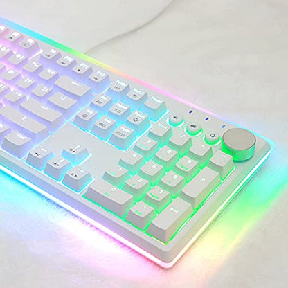 i-rocks K71M RGB Mechanical Gaming Keyboard with Media Control Knob, Blue Switches, 107 Keys w/Full NKRO, PBT Keycaps, Multimedia Hotkeys, Detachable USB-C Cable and Onboard Storage, White - color: White, size: Switches (Gateron Blue)