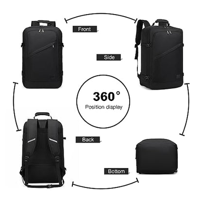 Kono Carry on Backpack, Airline Approved Under Seat Travel Backpack - color: Black, size: Small