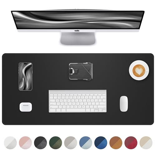 Leather Desk Pad Protector,Desk Mat,Large Mouse Pad, Non-Slip Desk Pad, Waterproof PU Leather Desk Blotter Mat, Desk Cover for Office and Home (Black, 36" x 17") - color: Black, size: 36" x 17"