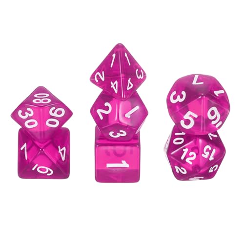 uxcell Polyhedral Dice Set, 7 Pcs Acrylic Dice for Role Playing Table Games Tabletop Gaming Accessories, Transparent Rose Red - color: Transparent Rose Red