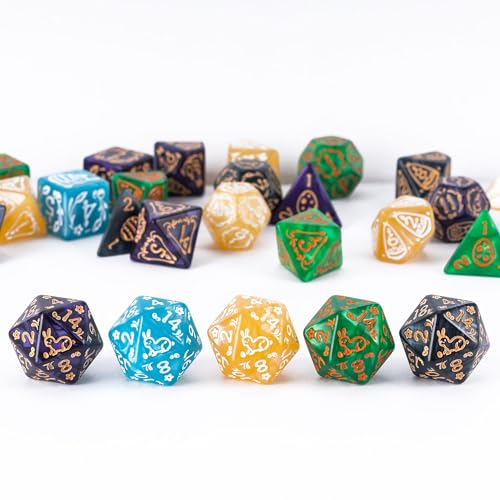 5 Sets Dice DND, Polyhedral Dice Set (35pcs) with Leather Dice Bag, D&D Dice Set for RPG Table Games (Rabbit Pattern 5 Sets Dice) - color: 5 Sets Rabbit Pattern