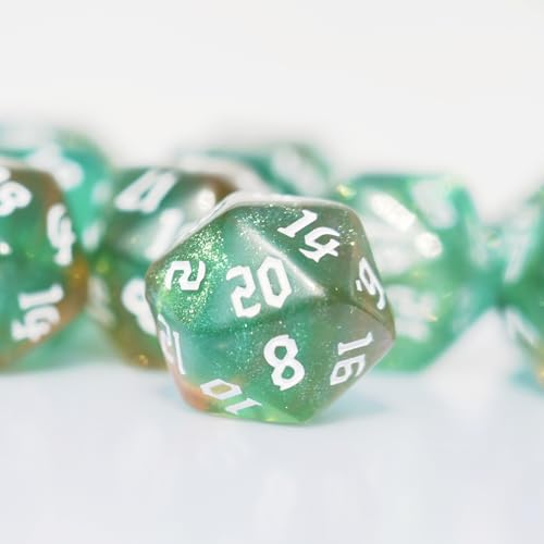 10PCs D20 Polyhedral Dice Set 22mm for DND RPG MTG Dungeons and Dragons Dice (Green+Curry) - color: Green+curry