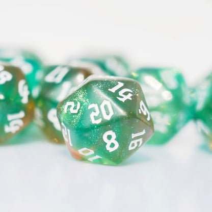 10PCs D20 Polyhedral Dice Set 22mm for DND RPG MTG Dungeons and Dragons Dice (Green+Curry) - color: Green+curry