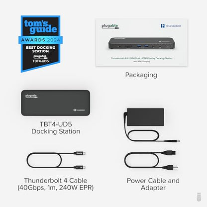 Plugable Thunderbolt 4 Dock, 100W Charging (96W Certified), Dual HDMI Docking Station for Windows and Mac, Single 8K or Dual 4K 60Hz, 40Gbps, 13 Ports with Ethernet, SD/microSD (TBT4-UD5)