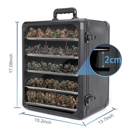 Miniature Storage Case for Display, 17"x13.7"x15.2" Large Capacity for Warhammer 40K，Aluminum Alloy Frame & 5-Layer Steel Trays & Double Locks, Board Game Transport & Collection Event Use