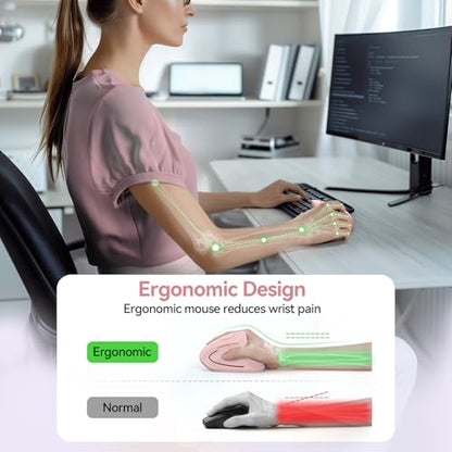 TECKNET Wireless Ergonomic Mouse, Rechargeable Wireless Vertical Mouse | Rechargeable Mouse Pink, 2.4GHz USB Receiver, Silent Click, 6 Adjustable DPI up to 4800, 6 Buttons for Laptop, PC & MacBook, - color: Pink