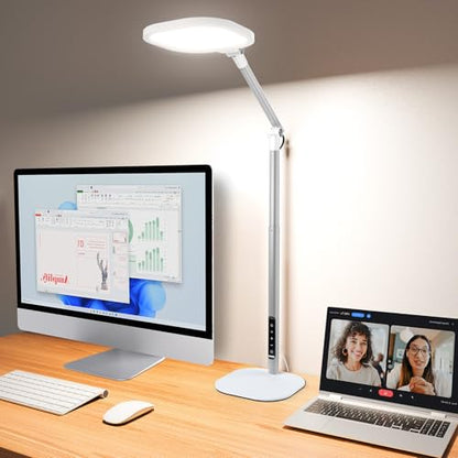 LitONES Tall LED Desk Lamps with Base, Edge-Lit Eye-Care, 50 Light Modes | 40" Height, Dimmable & Flexible, CRI>97.8, Memory and Timer Func, Stable Mental Base for Home Office, Video Calls & Drafting - size: White 1 Pack
