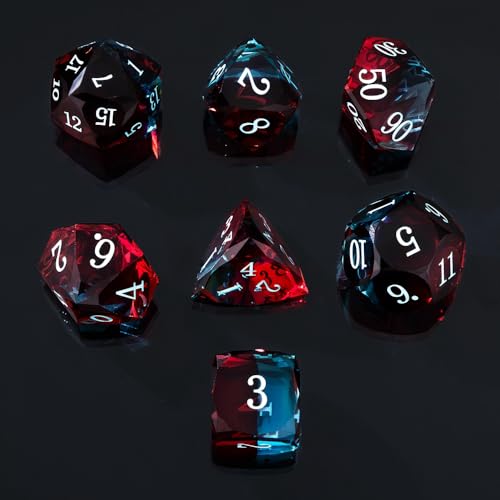 Resin DND Dice Set, 7 Pieces Handmade Sharp Edge Polyhedral Dice for Role Playing Game, Dice Accessory for D&D RPG Players and Starters d4 d6 d8 d10 d12 d20 with Gift Box (Red and Blue) - color: Red and Blue