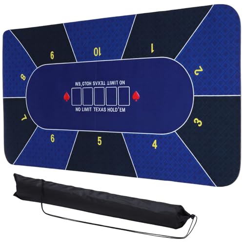 DTGN Portable Poker Table Mat, 71" x 35" Non-Slip Foldable Rubber Poker Mat, Noise Reduction Table Top with Polyester Storage Bag for Tabletop Games Home Games Night, Dark Blue - size: 71" x 35"