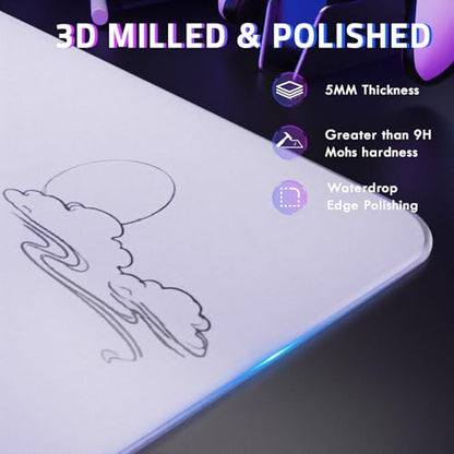 Attack Shark CM05SE Glass Gaming Mousepad,Nano-Micro-Etched Texture,Smooth Glass Surface,High Accuracy,Fast-Moving,Anti-Scratch, PU Leather Super Non-Slip Base,Small Size(16.1×12.2"),White Waves - color: White waves, size: 16.1L x 12.2W inches
