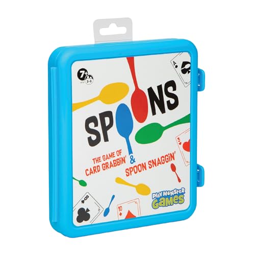 PlayMonster Spoons in a Case, Card Games for Kids - Spoons Game, Fun Family Games for Kids and Adults, Game Night, Travel Games, 3-6 Players, Ages 7+