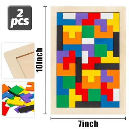 3 Otters Wooden Tangram Puzzle, 2-Pack Russian Blocks Brain Teaser | 3D Russian Blocks Intelligence Toy, STEM Montessori Educational Gift for Kids, Homeschool, Classroom, and Screenless Play
