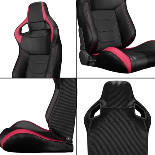 2 Pcs Adjustable Universal Racing Seats with Double Sliders, Reclinable Bucket Seats, 1 Pair of Sport Seats for Vehicles (Pink) - color: Pink