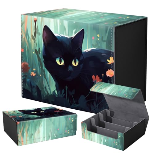 Strong Magnet for TCG MTG Commander Deck Box Playing Card Case Organizer Trading Card Case Creative Pattern Trading Card Storage Box for Collectible Games Up to 2400 Cards,Black Cat In The Flowers - color: Black Cat In The Flowers