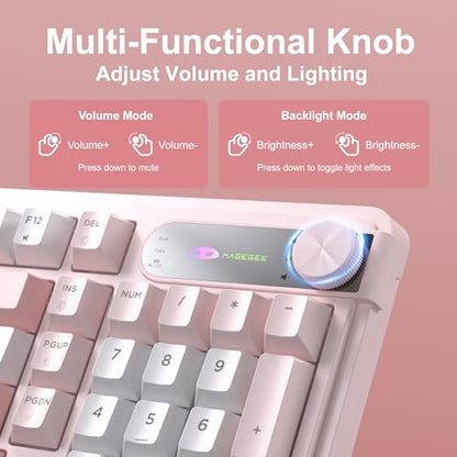 MageGee GK960 Wireless Keyboard, 98 Keys Tri-Mode BT/2.4G/Wired Membrane Gaming Keyboard, RGB Creamy Keyboard with Number Pad, Knob Control, 4000mAh Battery - Sakura Pink - color: Sakura Pink
