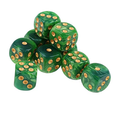 10PCS Polyhedral D6 Dice 16mm Acrylic Game Dice for RPG MTG DND Table Games (Green Yellow) - color: Green Yellow