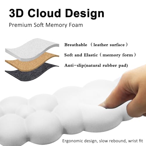Cloud Keyboard and Mouse Wrist Rest Pad for Computer Arm Pain Relief- Ergonomic Wrist Support Mousepad with Non-Slip PU Base for Office, Gaming, and Home Use Anti-Fatigue(White) - color: White