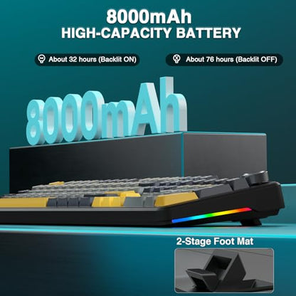 AULA F108 PRO - Wireless Mechanical Keyboard with Screen&Knob,Hot Swappable Gaming Keyboard with 8000mAh Battery,Pre-lubed Switches,RGB Backlit,PBT Keycaps Creamy Sounding Computer Keyboards,104 Keys - color: Gray&Yellow