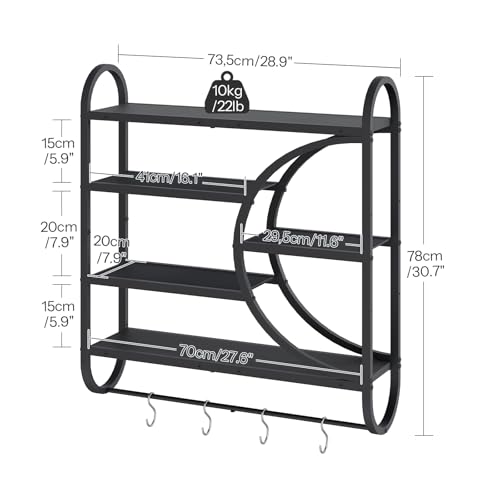 HOOBRO Gaming Floating Shelves with LED Lights, 28.9" LED Wall Mounted Shelf, 5-Tier Display Rack for Wall Storage, Floating Rack with Hanging Rod and 4 S-Hooks, for Game Room, Black BB50DBJ01 - color: Black