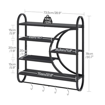 HOOBRO Gaming Floating Shelves with LED Lights, 28.9" LED Wall Mounted Shelf, 5-Tier Display Rack for Wall Storage, Floating Rack with Hanging Rod and 4 S-Hooks, for Game Room, Black BB50DBJ01 - color: Black