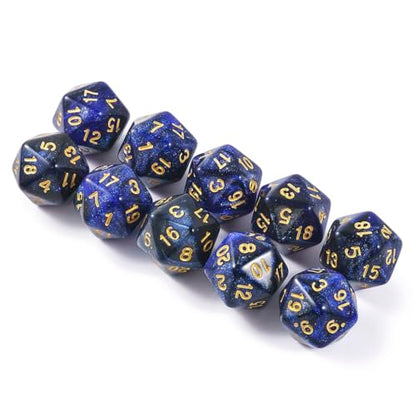 10 Pieces Polyhedral Dice Set D20 Dice 20mm Acrylic 20 Sided Game Dice for Dungeons and Dragons RPG MTG DND Dice Table Games (Starry Blue Black) - color: Starry Blue Black