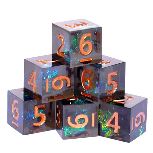 Generic 6PCS 16mm D6 Resin dice Set Dice for DND Dungeons and Dragons Role Playing Game (Black + Green) - color: Black + Green