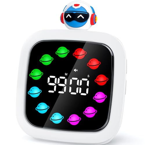 Yunbaoit Digital Visual Timer for Kids, Rechargeable 99-Minute Silent Countdown Timer with 19 Ringtones, 9 Optional DIY Color Planet Display, Time Management Tool with Pause Function (Robot) - style: Robot Doll