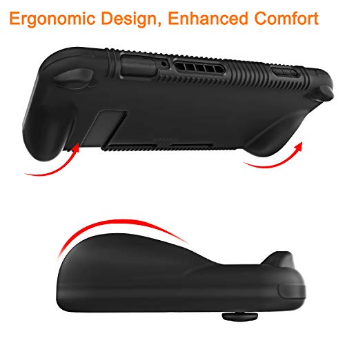 FINTIE Soft Silicone Protective Case Compatible with Nintendo Switch 2017 | Ergonomic Grip Design, Kickstand Compatible, Anti-Slip, Anti-Scratch & Shock-Absorption Grip Case for Switch 6.2-inch, Black - color: Black