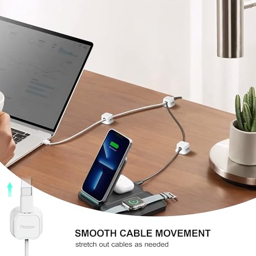 12 Pack Magnetic Cable Clip Organizer Cord Holder, Picozon Adhesive Cable Management, Wire Phone USB Charger Cable Holder, Keeper Organizer for Office Home Desktop Table - White - size: Pack of 12