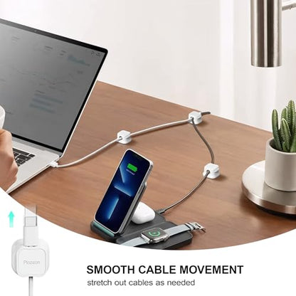 12 Pack Magnetic Cable Clip Organizer Cord Holder, Picozon Adhesive Cable Management, Wire Phone USB Charger Cable Holder, Keeper Organizer for Office Home Desktop Table - White - size: Pack of 12