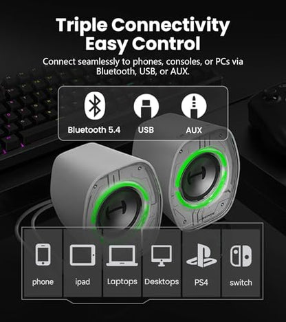 Edifier G1000 II Desktop Computer Speakers for Gaming, 2.5" Full-Range Driver & Enhanced Bass, Bluetooth 5.4 USB-C AUX, 9 Dynamic RGB Lighting Modes for PC - Black (Renewed)
