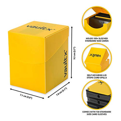 Vault X Large Standard Deck Box with 150 Black Sleeves, fits 100+ Sleeved Trading Cards (Yellow) - color: Yellow