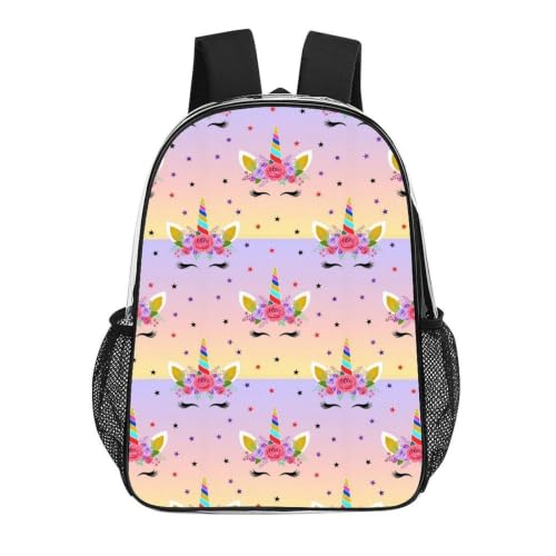 Teddy Bear Printed Clear PVC Backpack Stadium Security Approved | See Through, Galaxy Rainbow Unicorns, Transparent with Reinforced Bottom for Work College Travel - color: Pattern (505)