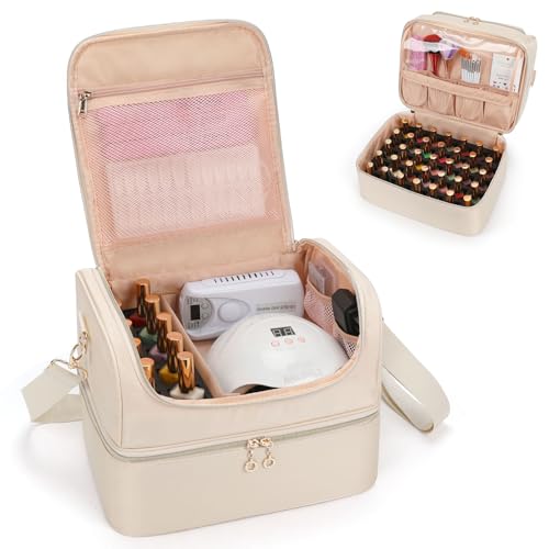 CUBETASTIC Nail Polish Organizer, Portable Nail Polish Storage Case Holds 45 Bottles Nail Polish & Nail Lamp, Travel Nail Supplies Organizer for Nail Tech Kit & Manicure Tools (White, 45 Slots) - color: White, size: 45 Slots